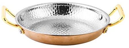 Polierte Paella-Pfanne aus Edelstahl 304, handgehämmerte spanische Paella-Pfanne mit Doppelgriffen, antihaftbeschichtete Bratpfanne für Zuhause, Küche, Restaurant, Camping, Roségol