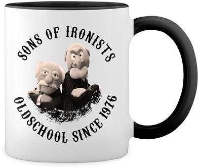 Oldtimers Star Puppets Statler and Waldorf classic lovers New Trend Fun Lustig Weiße Tasse Mug mit schwarzen Felgen & Griff