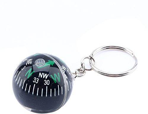 Portachiavi a sfera da 28 mm, bussola riempita di liquido e moschettone termometro, per escursioni, viaggi, sopravvivenza all'aria aperta