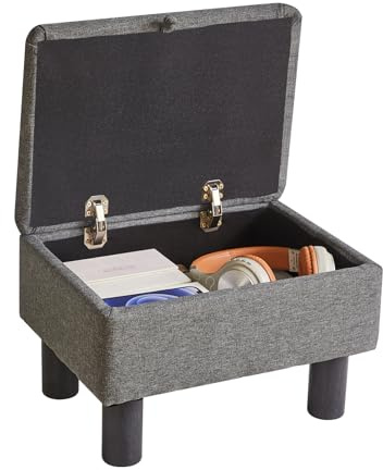 Aibiju Linen Small Ottoman Foot Rest, Foot Stools with Storage Small, Upholstered Rectangle Wood Ottoman with Safety Hinge Flip Top, Bed Stool for Bedroom Dorm Light Gray YD-JD1364