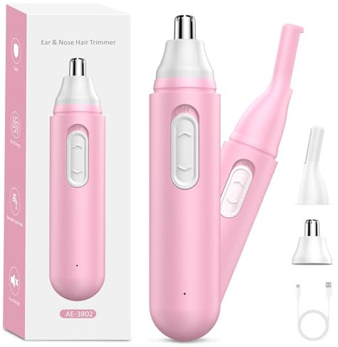 Nose Hair Trimmer for Women Rechargeable: 2024 Upgrade Nose Trimmer Ladies Painless Dual Edge Blades IPX7 Waterproof Eyebrow & Facial Hair Trimmer for Women, Easy Cleansing, Pink