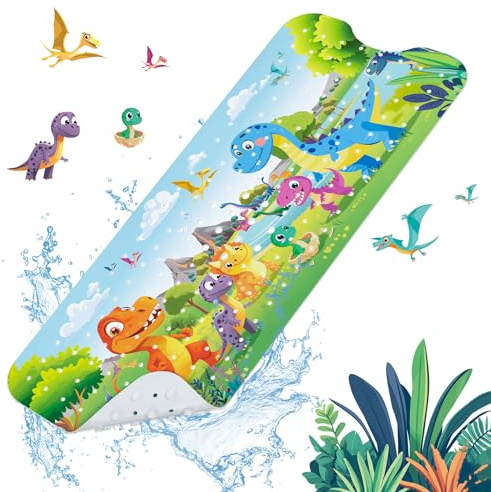 SHUCHING Tapis de Bain Antiderapant Enfant, Tapis Baignoire Bebe Antidérapant 100 X 40 cm, sans BPA Lavable en Machine et Résistant à la Moisissure Dinosaure-B