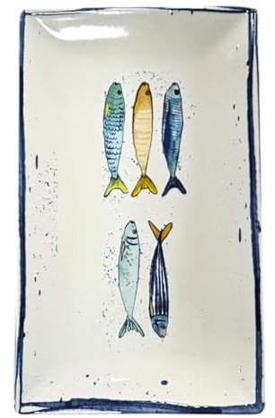 Ekilikua Home Vajilla de cerámica con dibujos de peces | Cuenco Cerámica | Plato de Cocina | Fuente Vajilla de Porcelana Vintage Diseño | Ideas de Regalos Hogar (30X15, FUENTE PECES)