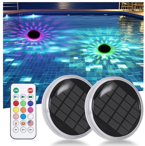 Energetic Solar Floating Pool Lights, IP67 Waterproof LED Pool Lights with Remote Control, RGBW Color Changing Decor Lighting for Pond, Bathtub, Dusk to Dawn, Dimmable, Timer, 2 Pack