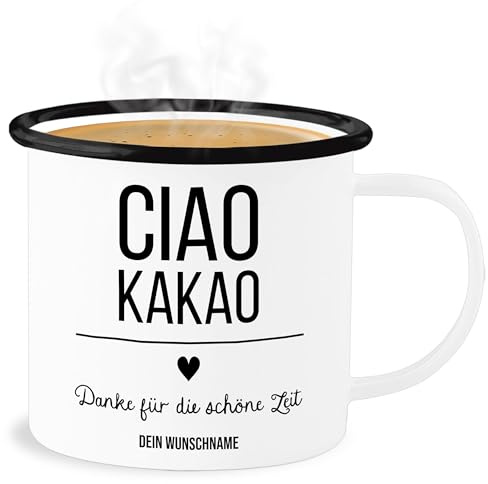 Emaille Becher Blechbecher - Erzieher - Ciao Kakao Danke für die schöne Zeit I Abschied Geschenk Kindergarten I Schule Abschiedsgeschenk Kita Abschied Kollegen Geschenk Jobwechsel - 300 ml - Weiß