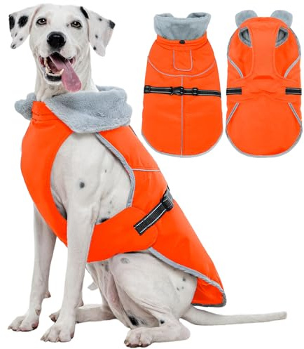 Kuoser Cappotto invernale caldo impermeabile per cani con fodera in pile, giacca riflettente regolabile per cani, morbido e confortevole, abbigliamento per animali domestici per cani di taglia XL