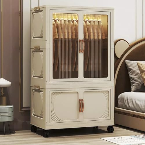 Armoire portable pour enfants avec tringle et portes pliables en plastique sur roulettes Armoire à vêtements pour enfants et boîte pour une fixation facile