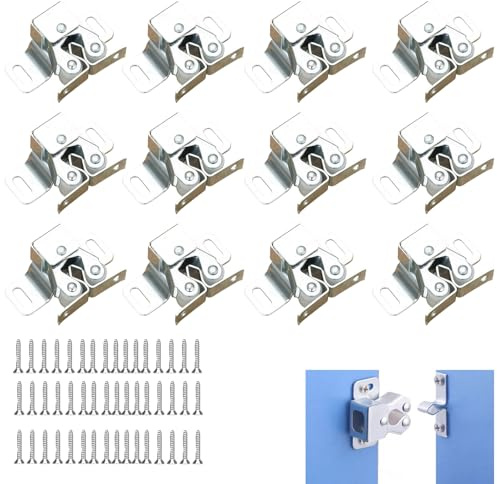 OZNXWRYY Pack de Golpetes de Acero con Rodillos de Goma Mod.12 para Puertas de Armarios y Muebles - Cierre Oculto, Incluye Tornillos de Fijación