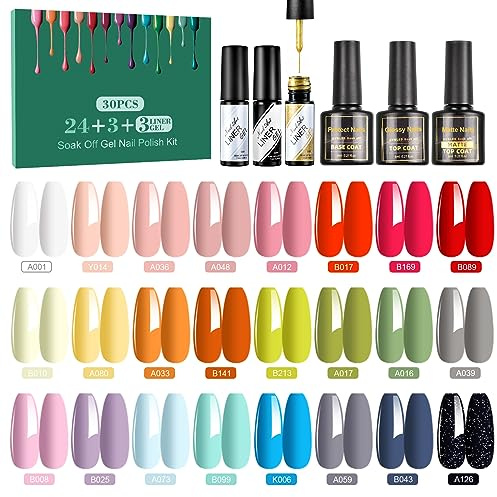LEVIPE Smalto Semi Permanente Con Base Coat, Glossy e Matte Top Coat e 3 Smalto per Unghie Liner Gel, Smalto Gel Semi Permanente UV LED Per L'estate