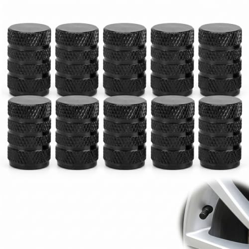 10 Pcs Tapones de Válvula de Rueda Coche de Aleación de Aluminio, Tapas de Válvulas Neumáticos Universales para Coche Moto Bicicleta, Resistentes al Polvo y Corrosión, Diseño Moleteado, Negro