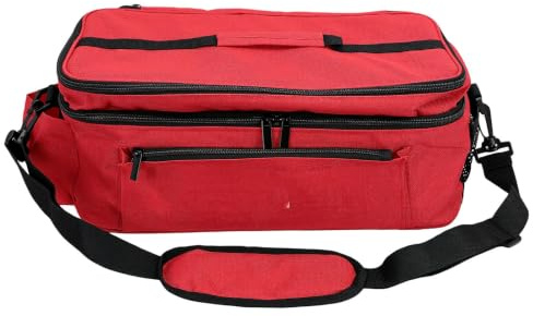 Sonew Nödpåse Röd Dubbellager Tom Väska Multifack med Avtagbar Axelrem för Camping Vandring Resa Hem (38 * 21 * 17,8 cm)