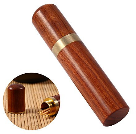 Hztyyier Tragbarer Zahnstocherbehälter aus Rosenholz, Mini Zahnstocherbox für Unterwegs