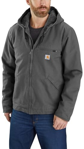 Carhartt Mens Relaxed Fit Washed Duck Sherpa-Lined Jacket Work Utility Outerwear, Gravel, Large US
