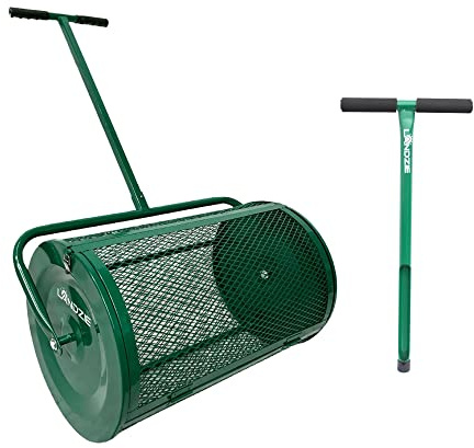 Landzie Lawn & Garden Care Kit - 24 Inch Mesh Push Spreader and 20 Inch Steel Soil Sampler Probe - Test Grass Plugs and Spread Topdressing - Multi-Purpose Compost, Peat Moss, Topsoil (24 Inches)