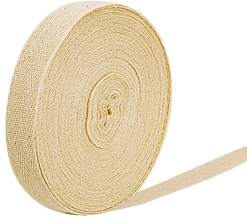 Cotton Herringbone Ribbon Twill Webbing Tape - 15m x 20mm Beige Bias Binding Tape for Sewing, Dressmaking, Alterations & Craft