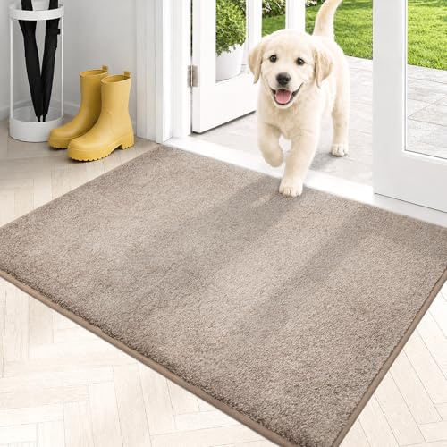 PURRUGS Dirt Trapping Door Mat 24 x 35.5, Non-Slip Machine Washable Entryway Rug, Dog Doormat, Indoor Front Door Mat, Super Absorbent Entry Rug for Muddy Shoes & Paws, Taupe