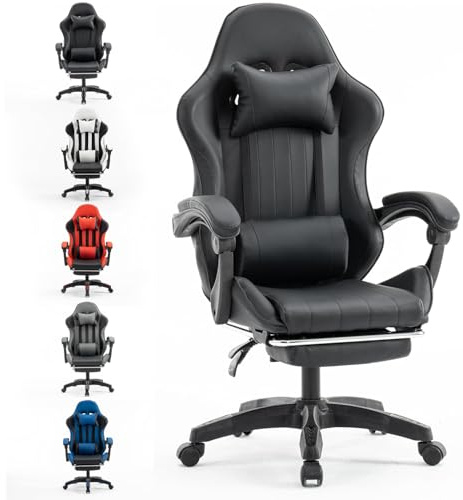 Millhouse Gaming Racing Desk Chair with Adjustable Lumbar Support, Footrest, and Head Pillow, X2022 (Black)
