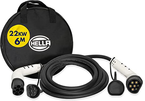 HELLA 8KE 358 255-071 Typ 2 Ladekabel 22KW für EV Elektroautos und Plug-in Hybrid- 3phasig - 32 A - 6 Meter - Mode 3 Ladekabel Elektroauto weiß