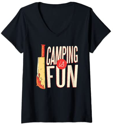 Femme Couteau sanglant amusant pour camping et vacances en famille T-Shirt avec Col en V