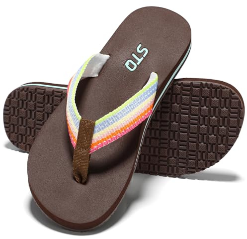 STQ Women Beach Flip Flops with Arch Support Thong Sandals for Water Shower Vacation Coffee Multi Size 8