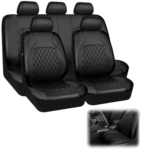 CISSIYOG Housses de Siège de Voiture Universelle 9 Pièces, Universelles en Cuir Ensemble de Coussin Siege Voiture Compatible avec la Plupart des Voitures, camions, SUV ou camionnettes (Noir)