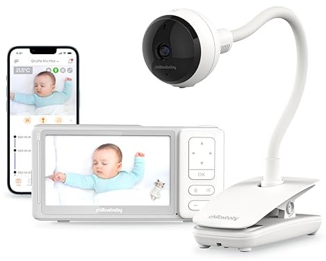 CHILLAX Giraff Pro Max babymonitor – Video babymonitor med Full HD 1080p-kamera och 5 720P videoförälderenhet, integritetsskyddsbrytare, automatisk dimning LED, svanhörn, 2-vägs ljud, nattvision