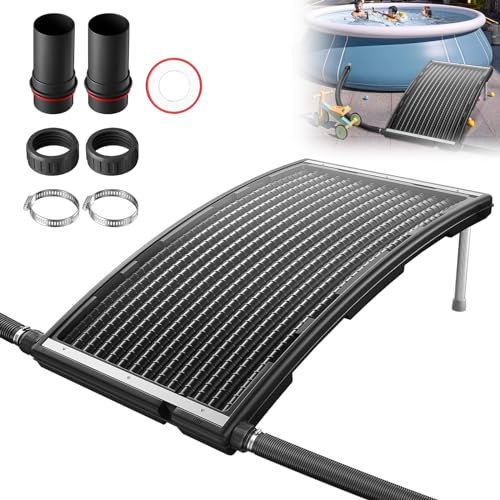 LZQ Poolheizung Solar Sonnenkollektor Solarheizung Pool Heizung Anschluss Ø 50mm für Warmwasser Schwimmbad Gartendusche, 111,5 x 65 x 6,5 cm Schwarz Gewölbt 1 Stück
