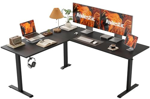 Agilestic L-förmig Höhenverstellbarer Schreibtisch, 160 x 140 cm Schreibtisch Höhenverstellbar Elektrisch, Eckschreibtisch Ergonomischer Steh-Sitz Tisch Computertisch, Schwarz