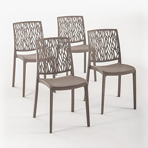 RATTATAN Lisa - Chaises en résine renforcée de Fibre de Verre, empilables, Usage intérieur et extérieur (4, Gris Tourterelle)