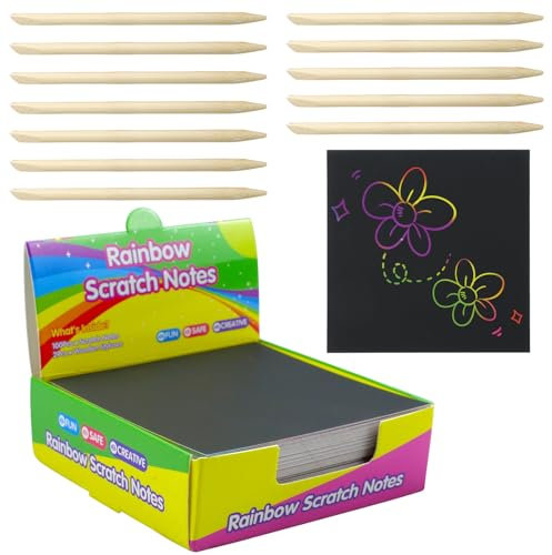 112 Stück Kratzbilder für Kinder, Kratzbilder, Geschenk für Mädchen, Blätter Regenbogen Kratzpapier mit 12 Holzstifte, Kratzbilder Kinder Kratzbild Set zum Zeichnen und Basteln für Jungen Mädchen DIY