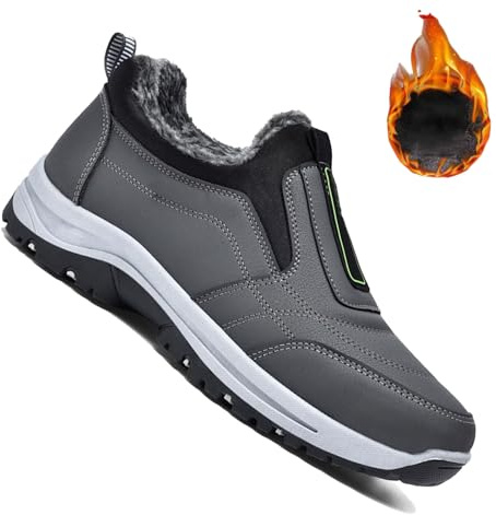 Aocase Zapatillas Hombre Invierno CáLidas Impermeable Cuero PU Deportivas Casual Sin Cordones Zapatos para Correr Zapatos OrtopéDicos Ligeros Antideslizantes Zapatillas Hombre Trabajo,Gris,46/280mm
