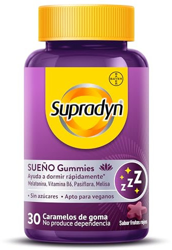 Supradyn Sueño Gummies con Melatonina, Vitamina B6, Pasiflora y Melisa, Ayuda a conciliar el sueño para dormir bien y, 30 Gummies