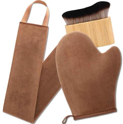 Yamobi 3 Pack Selbstbräuner Handschuh Set Self Tan Handschuhe mit Selbstbräuner Rücken Applikator,Selbstbräuner Pinsel Bräunungshandschuh für Selbstbräuner Tanning