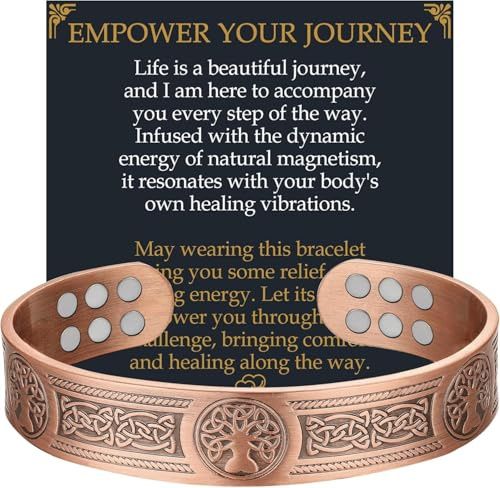 Jecanori Copper Bracelet for Men Women, 18X Strength Mens Magnetic Bracelets with 3,800 Gauss Magnets, 99.99% Pure Solid Copper Jewelry Gift