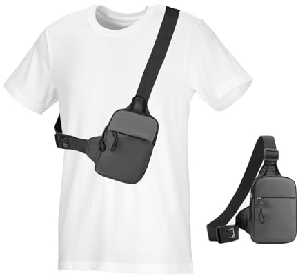 cxxtkcxxlc Sac à Bandoulière Poitrine Crossbody Petit, sac poitrine étanche pour homme, sac à bandoulière avec portefeuille pour activités de plein air, voyages et quotidien, gris