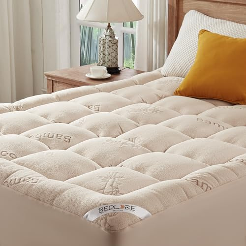 BEDLORE Coprimaterasso 90 x 200 cm in fibra di bambù viscosa con tasche estensibili per materassi da 30 cm, morbido coprimaterasso per alleviare il mal di schiena (beige)