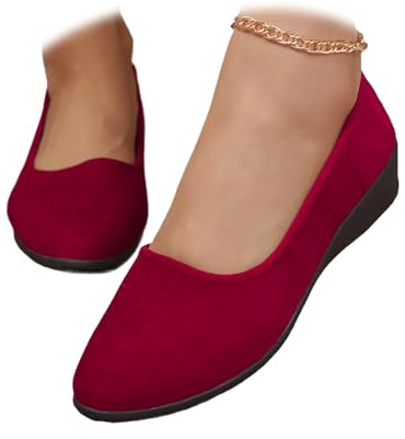 Zapatos de cuero ligeros para mujer, cómodos, con soporte de arco, de cuña, sin cordones, de tacón bajo, para el trabajo, bailarina, mocasines, Red, 37 EU