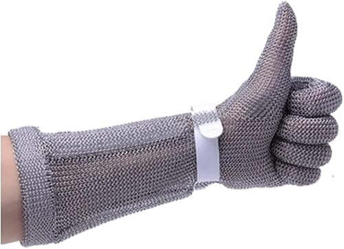VUIKLCty Guanti antitaglio Guanti Resistenti al Taglio di Metallo, Guanti a Catena in Acciaio Inossidabile con Taglio a Vetro Intagliato in Legno da Macellaio, Braccia allungate(1PCS/L)