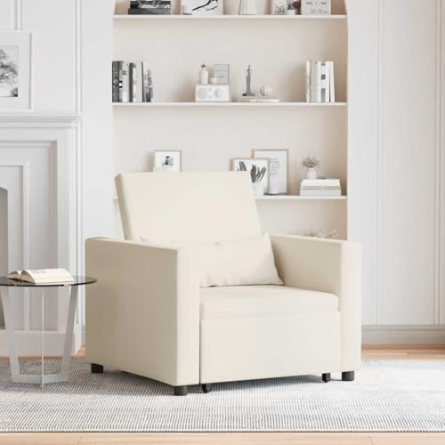 Ziaphsol enkel bäddsoffa, gräddvitt tyg, 90 x 165 x 87 cm, 3-i-1-väggsoffa med hjul, robust stålram för mysigt vardagsrum, bekväm sömn, mångsidig användning