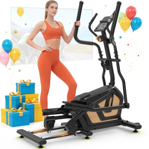 Neezee Ellittica per Casa, Cyclette Ellittica con 16 Livelli di Resistenza Silenziosa, Monitor LCD con Bluetooth, Falcata da 17,7 Pollici, Recentemente Aggiornato 3 in 1 Ellittiche, Supporta 330LBS