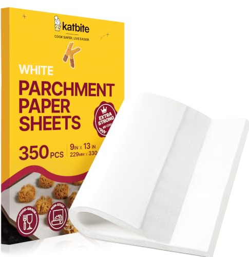 Katbite 350 PCS Baking Paper Parchment Paper Sheets 30x40 cm White | Heavy duty precut baking paper sheets. Non stick extra strong. Perfect for baking, air fryer & oven