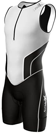 Sparx Men`s Triathlon Suit Tri Race Skinsuit Bike-Swim-Run 3 Pockets Italian Fabric (White, Medium)