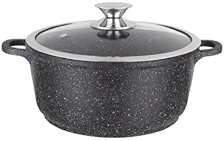 Kamberg Olla 40 cm, aluminio fundido, revestimiento tipo piedra, tapa de cristal, todo tipo de fuentes de calor, incluida la inducción, sin PFOA