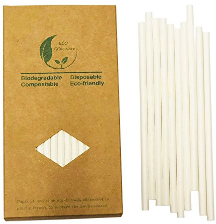 Paquet de 100 Pailles en Papier Kraft Recyclable Blanc Uni