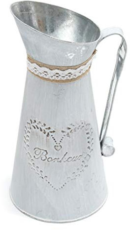 Cruche En Fer Rustique Vintage Style Campagnard Pichet De Fleur En Métal Vase Plante Pot De Décoration - L