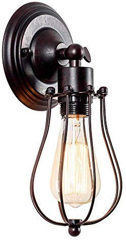 Industriale Applique da parete Vintage illuminazione regolabile Sconce Rustic Wire Metal Cage Light Shade Edison Style (senza lampadina) (colore ruggine)