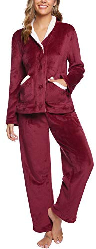 iClosam Pigiama Donna Invernale in Flanella Due Pezzi Maniche Lunghe | Tessuto Morbido, Tessuto in Flanella, Chiusura con Bottoni, Pantaloni Lunghi, Calore Confortevole, Vestibilità Comoda