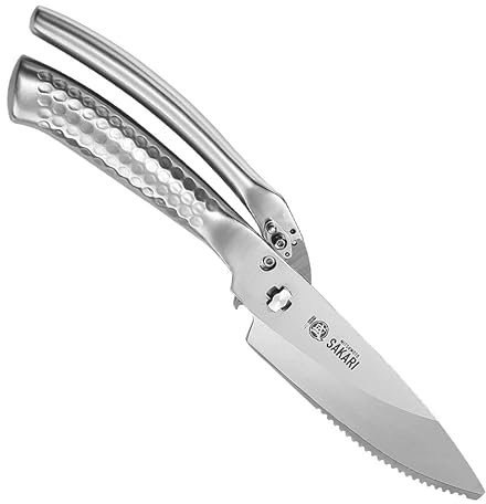MITSUMOTO SAKARI Japanese Multipurpose Stainless Steel，Silver Titanium Plating Sharp Scissors Heavy Duty, 4.7 inch Professional Kitchen Scissors Poultry Shears for Chicken, Meat, Bone, Fish