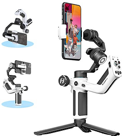 Feiyu [Offiziell] SCORP Mini-P Smartphone Gimbal Stabilisator für Großbildtelefone wie Samsung Galaxy S24 Ultra und iPhone 15, 16 Pro Max | Dual-Handgriff | 2200 mAh | 360°-Drehung