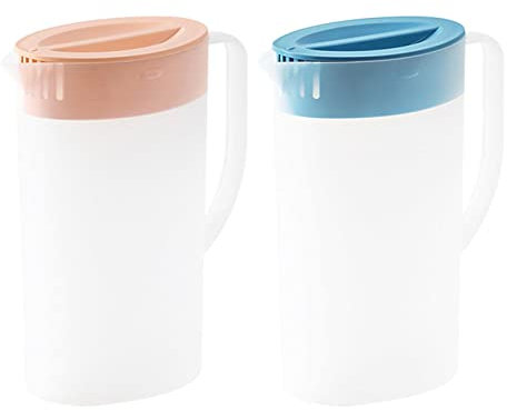 plástico con Tapa, 2 Unidades 2 litros, Zumo frigorífico, con asa para té, zumos, Limonada, Leche, Bebidas frías o Calientes, Jarra para el hogar, Fie, Picnic